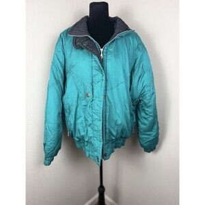 Vintage 90s Inside Edge Teal Puffer Ski Jacket Women’s Large Retro Nylon Coat